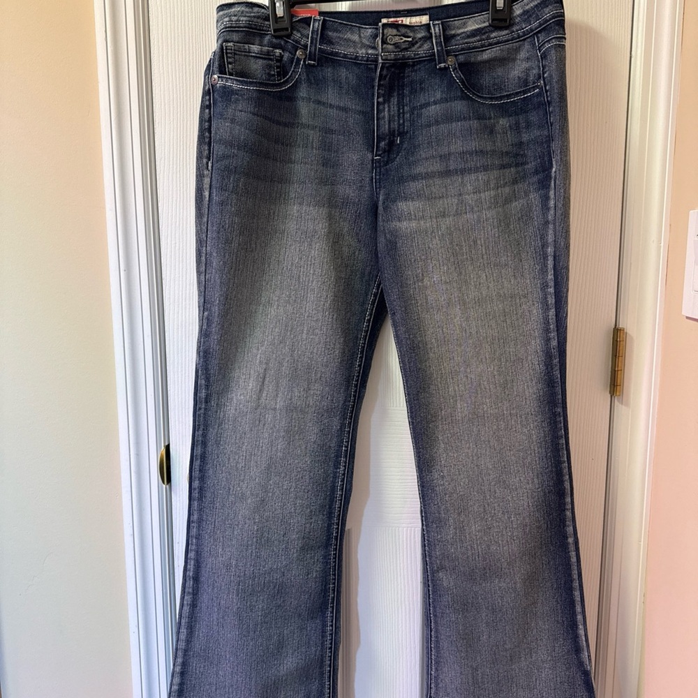 2004 L.E.I. Youth Hipster Flare Juniors Sz 15 Short Light Wash Denim Pants VTG